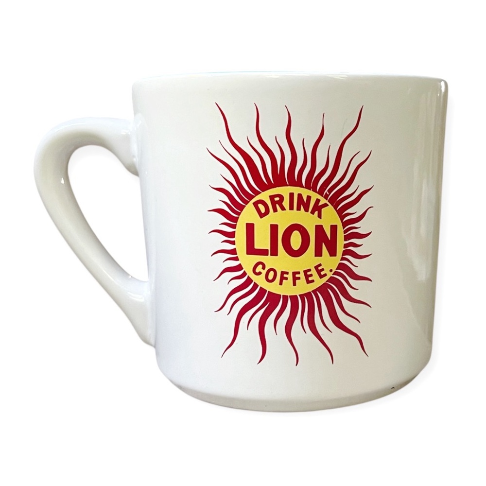 RARE Vintage Lion Coffee Hawaiian Island Advertisement Mug, Blue Rim - Picture 5 of 7
